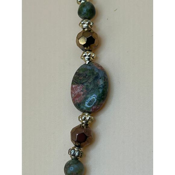 Earth-Tone Beaded Statement Necklace – Green Jasper & Bronze Accents - Picture 4 of 4